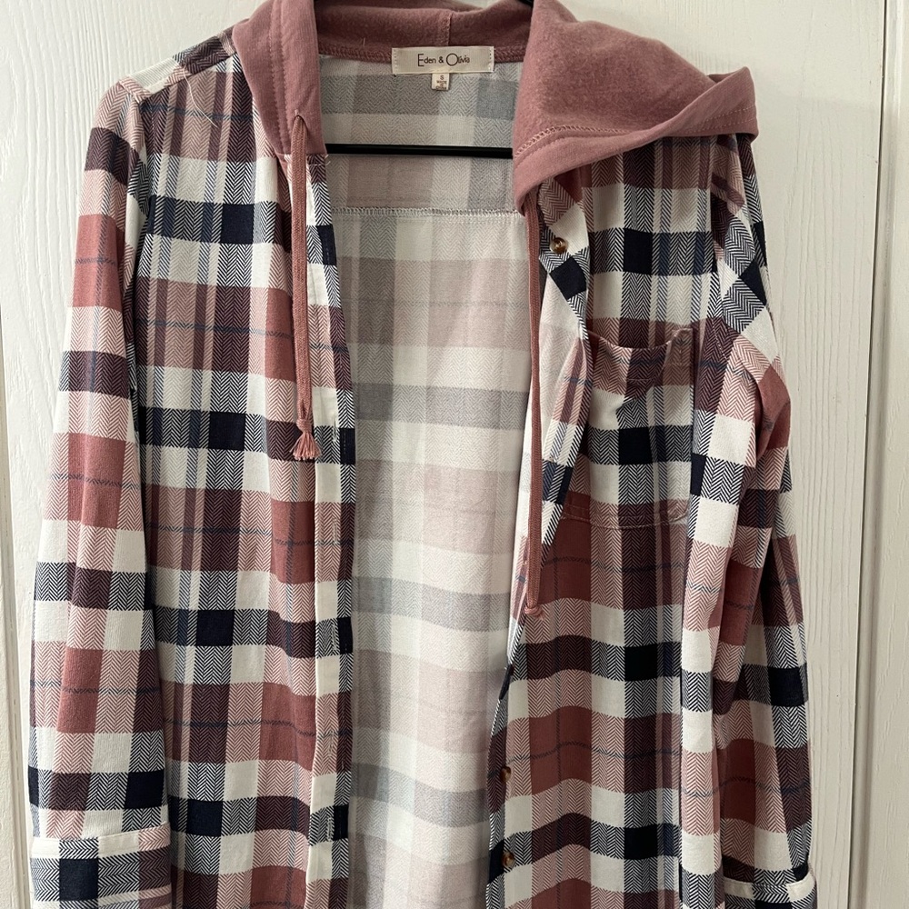 Eddie Bauer Plaid Hooded Shirt Jacket